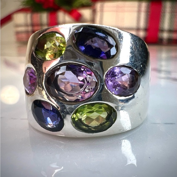 Gorgeous Vintage Heavy Sterling Multi Gemstone Ring 1960's - Picture 2 of 11